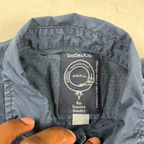Diesel Men’s Casual Utility Button Shirt Distressed Blue Long Sleeve Grunge S - Picture 4 of 10